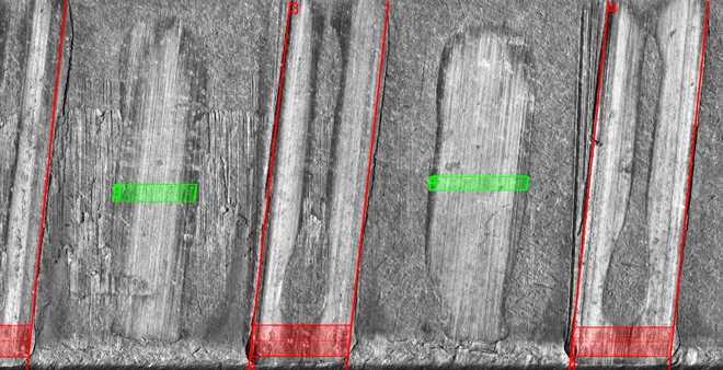 Marks on a bullet surface selected for automatic comparison image