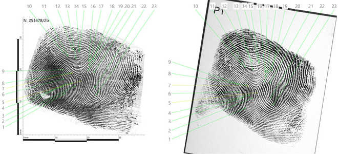 Fingerprint comparison, annotated image