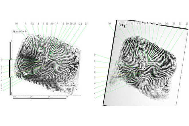 Fingerprint comparison, annotated image