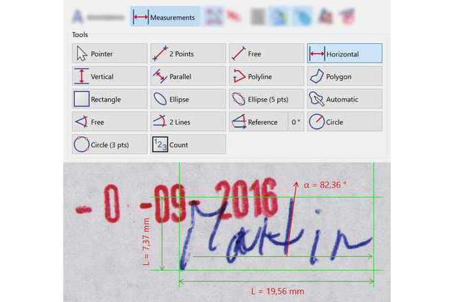 Unterschrift mit Messung von Größe und Winkel. image